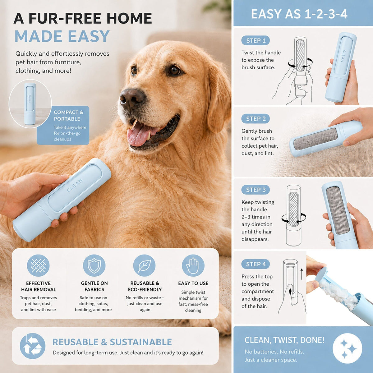 Pet Life Orotund Pet Hair & Lint Remover